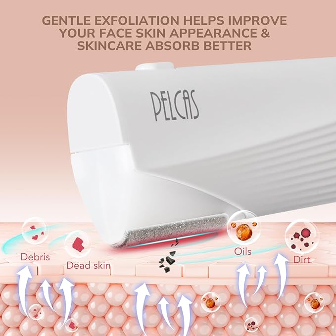 PELCAS Electric Dermaplaning Tool for Face with LED Light, Mini Facial Dermaplaning Razor Kit, Painless 3 Speeds Facial Peach Fuzz & Hair Removal At Home for Women with 6 Blades Off White-Velvo Beauty