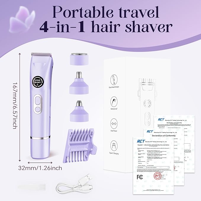 Bikini Trimmer for Women|Hair Removal Shaver - Painless Electric Razor, Cordless Body Shaver for Travel, Replaceable Lady Facial Razor|Trim Nasal/Eyebrows, IPX7 Waterproof&Easy Cleaning, Ceramic Blade-Velvo Beauty