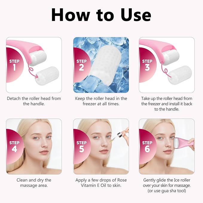 Ice Roller for Face & Eye, Vitamin E Rose Oil & Gua Sha Set, Gua Sha Oil for Face & Body, Reduces Puffiness Relieves Migraines Skin Care Tools, Facial Massager Tool & Self Care Gifts for Women-Velvo Beauty