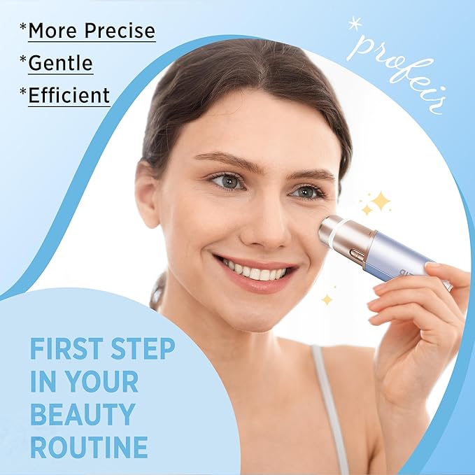 Facial Hair Removal for Women: Electric Hair Removal Device - Rechargeable Painless Face Razor for Chin Upper Lip Peach Fuzz with Light (Blue Gold)-Velvo Beauty
