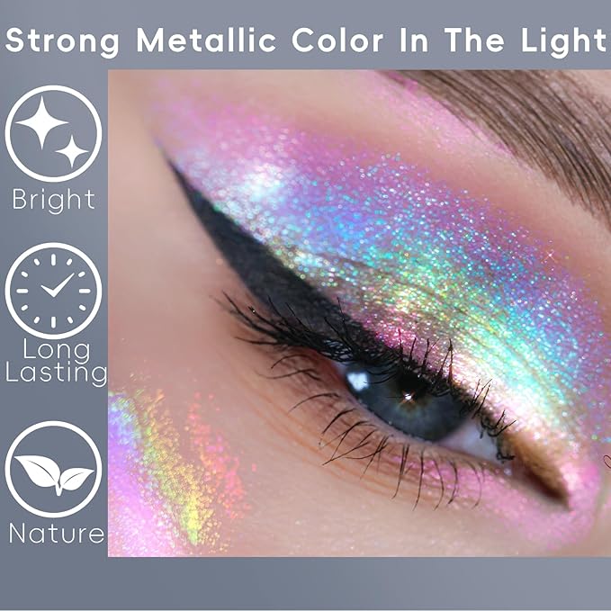 Chameleon Face Highlighter Palette, Glitter Metallic Rainbow Eyeshadow Holographic Sparkling Long Lasting Color Shifting Inner Corner Eye Brightener Illuminator Shimmer Highlighter Makeup-Velvo Beauty