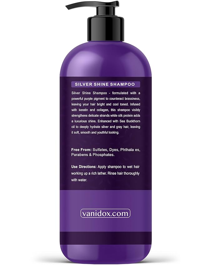 Brass Toning Purple Shampoo for Grey and Silver Hair, Infused with Purple Pigment, Sulfate Free Shampoo for Gray and Silver Hair (16 fl oz)-Velvo Beauty