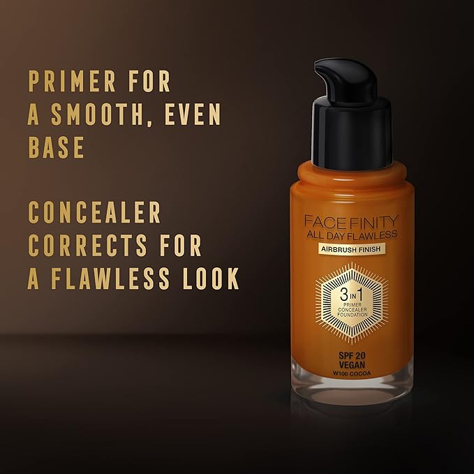 Max Factor Facefinity All Day Flawless 3 In 1 Foundation SPF 20, No. 100 Sun Tan-Velvo Beauty