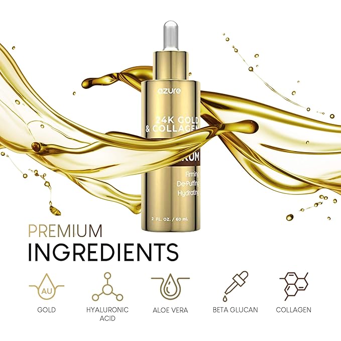 AZURE 24K Gold & Collagen Anti Aging Eye Serum - Firming, De-Puffing & Hydrating | Reduces Wrinkles, Fine Lines & Under Eye Bags | Minimize Signs of Aging | Made in Korea - 60mL-Velvo Beauty