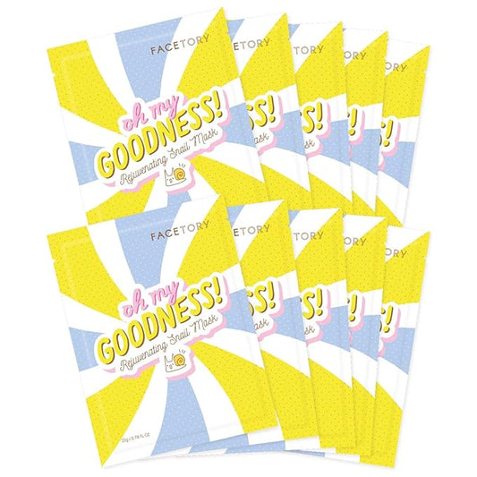 FACETORY K Beauty Face Mask Skin Care - OH MY GOODNESS REJUVENATING SNAIL Sheet Mask with Snail Essence & Hyaluronic Acid | Hydrate, Soothe, Seal in Moisture (10 Pack)-Velvo Beauty