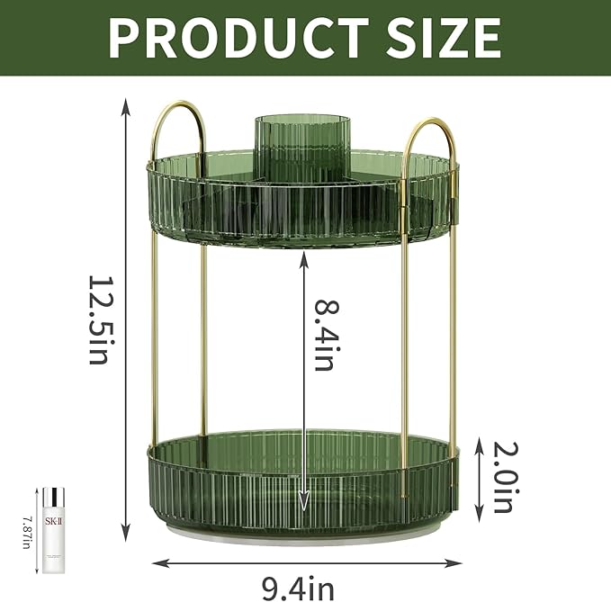 360° Rotating Makeup Organizer, Large-Capacity Skincare Make Up Storage 2 Tier Perfume Organizers Cosmetic Dresser Organizer with Makeup Brush Holder, Fits Bedroom, Bathroom, Vanity Shelf Countertop-Velvo Beauty