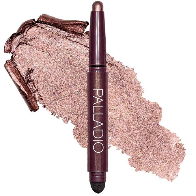 Palladio Waterproof Eyeshadow Stick with Blending Sponge, Long Lasting & Effortless Application, Smudge Free & Crease Proof Formula, Matte & Shimmer Shades, Buildable Eye Shadow (Burgundy Shimmer)-Velvo Beauty