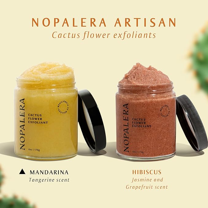 Nopalera Mandarina Cactus Flower Exfoliant - Face & Body Scrub, 3-in-1 Cleanser, & Moisturizer, Vegan, Cruelty-Free, Natural Citrus Scent, Dye Free, 6 oz.-Velvo Beauty