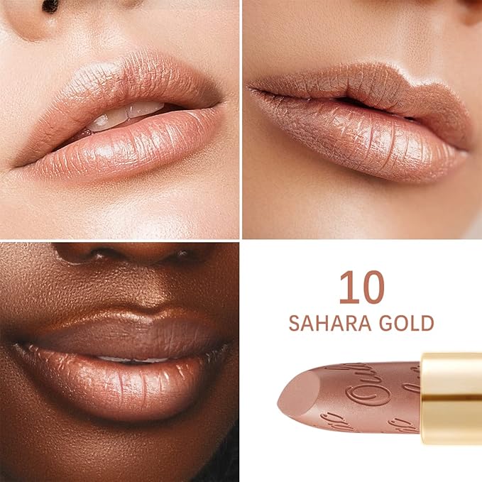Oulac Metallic Brown & Nude Lipstick Set - 2PCS Vegan Lightweight Hydrating Formula with High Impact Lip Color for Full Coverage Lip Makeup, Christmas Gifts for Women, 08+10-Velvo Beauty