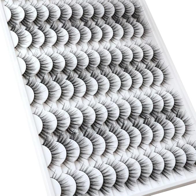 False Eyelashes 48 Pairs Faux Mink Lashes 14mm Wispy Lashes 3D Fluffy Cat Eye Lashes Pack Bulk Wholesale Strip Lashes(style 48-041)-Velvo Beauty