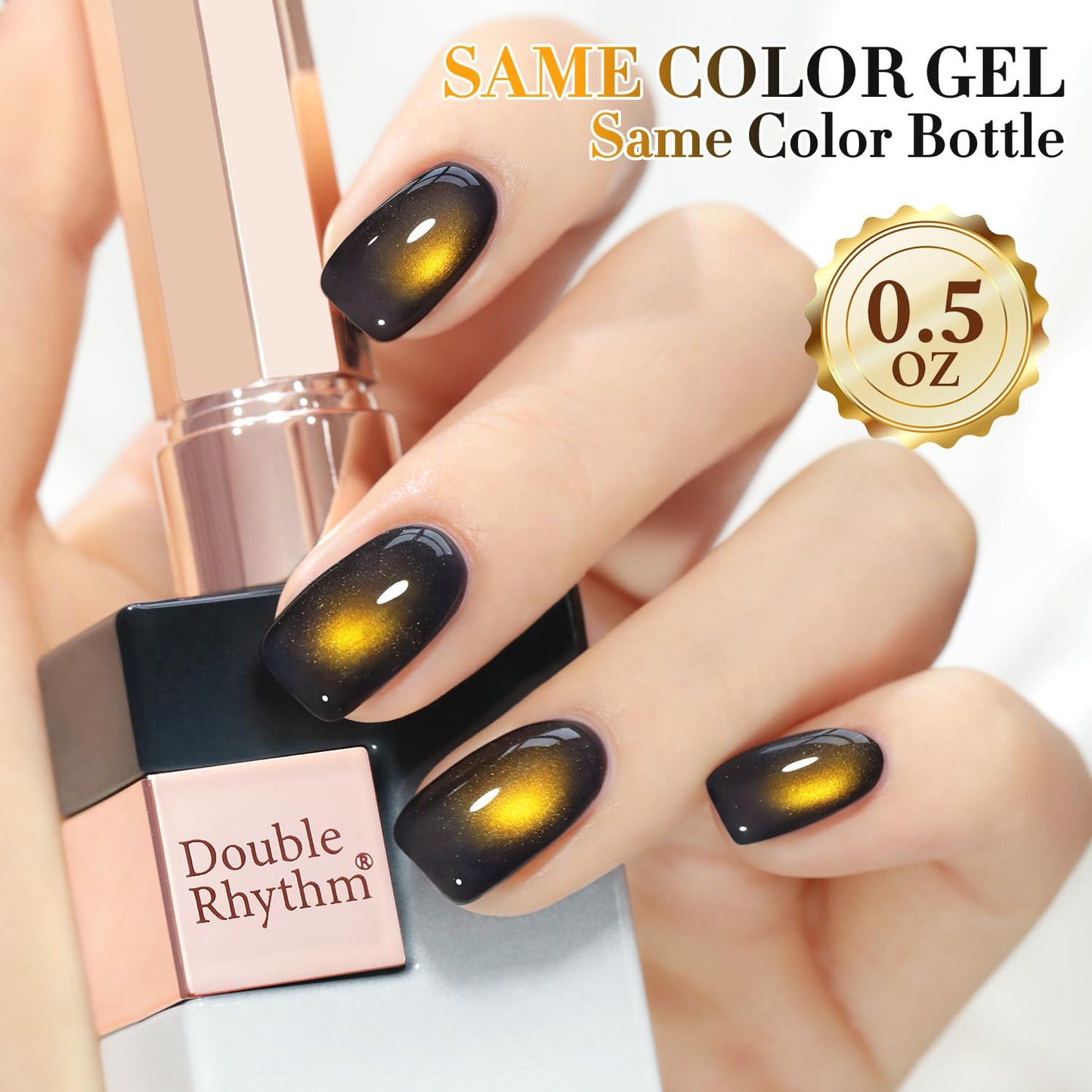 Double Rhythm Jelly Glass Cat Eye Gel Polish with Magnet 15ML Holographic Glitter Shimmer Translucent Sheer Color Magnetic Nail Polish Salon DIY at Home (Golden Black-MC1256)-Velvo Beauty