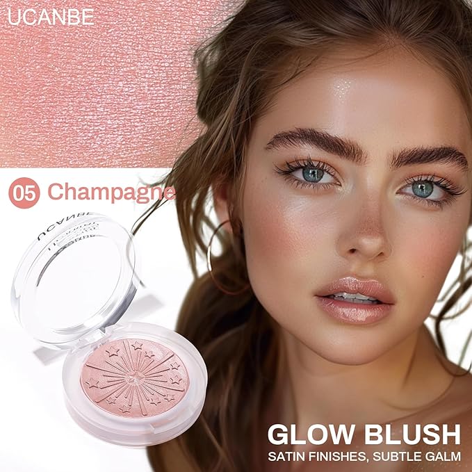 UCANBE Baked Blush for Cheek, Glow Blushing Palette - Seamless Silky Blendable Powder Blush Makeup Palette, Delivering Long Last Natural Ruddy Complexion, 05 Champagne-Velvo Beauty