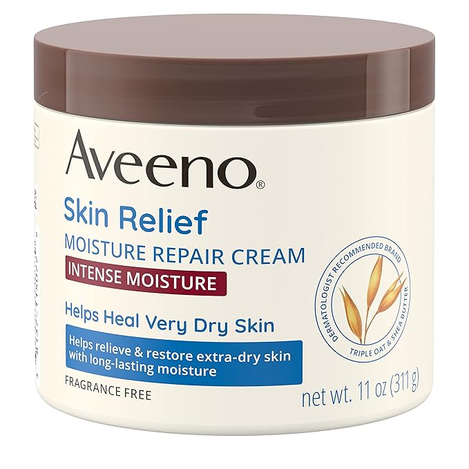 Aveeno Skin Relief Intense Moisture Repair Body Cream with Triple Oat & Shea Butter Formula, Helps Relieve & Restore Extra-Dry Skin with Long-Lasting Moisture, Fragrance-Free, 11 oz-Velvo Beauty