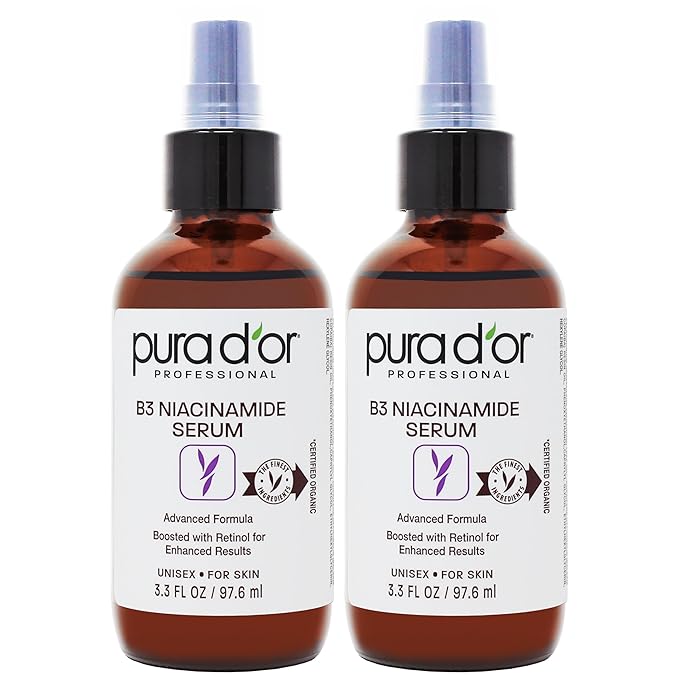 PURA D'OR B3 Niacinamide Advanced Facial Serum (3.3oz x2 = 6.6oz) Skin Care Formula with Retinol For Wrinkles, Hydration & Complexion - All Skin Types, Hypoallergenic - Women & Men-Velvo Beauty