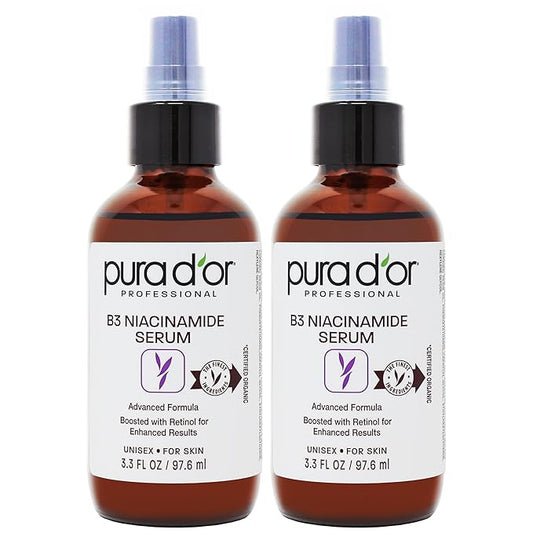 PURA D'OR B3 Niacinamide Advanced Facial Serum (3.3oz x2 = 6.6oz) Skin Care Formula with Retinol For Wrinkles, Hydration & Complexion - All Skin Types, Hypoallergenic - Women & Men-Velvo Beauty