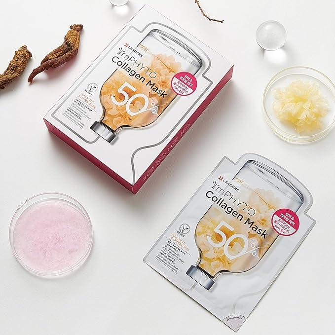 I'MPHYTO Leaders Facial Mask 10 Sheet Collagen Vegan Mask | Plant-Derived Collagen | Elasticity & Lifting Skin Care | Certified Vegan | Intensive Hydration | Natural Cellulose Sheet-Velvo Beauty