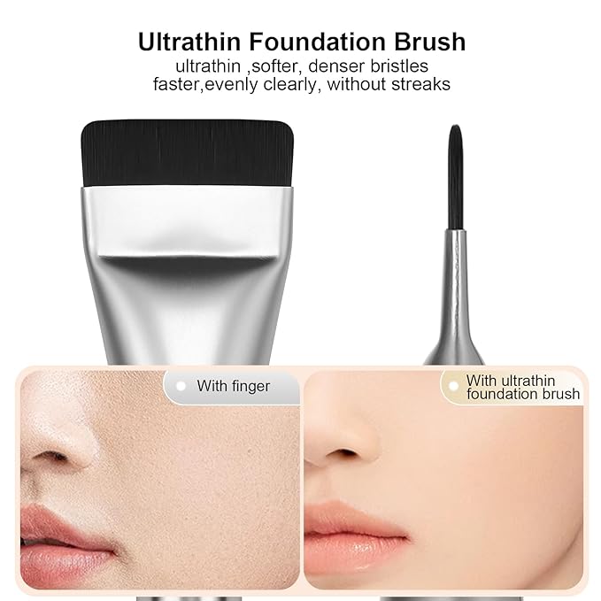 Flat Foundation Brush,Korean Makeup Brush Spatula Facial Brush for Liquid Foundation,Premium Face Makeup Brush for Blending Cream (Silver)-Velvo Beauty