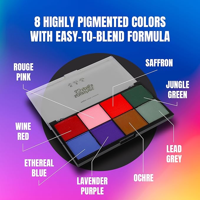 Professional Face Painting Palette - Skin Friendly Face Paint Kit - Cruelty-Free & Vegan Water Based Face Paint Makeup for Theatre, SFX & Halloween- 8 Colors 5g Each- Splashes & Spills- Regular Colors-Velvo Beauty
