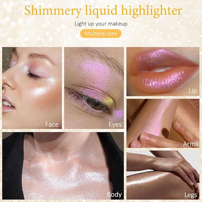 evpct Light Liquid Face Highlighter Makeup Waterproof Long Lasting Pearl White & Mermaid Pink Glimmer Glow Sparkly Glitter Body Shimmer Oil Luminizer Stick Highlight Illuminator for Face Cheek Eyes-Velvo Beauty