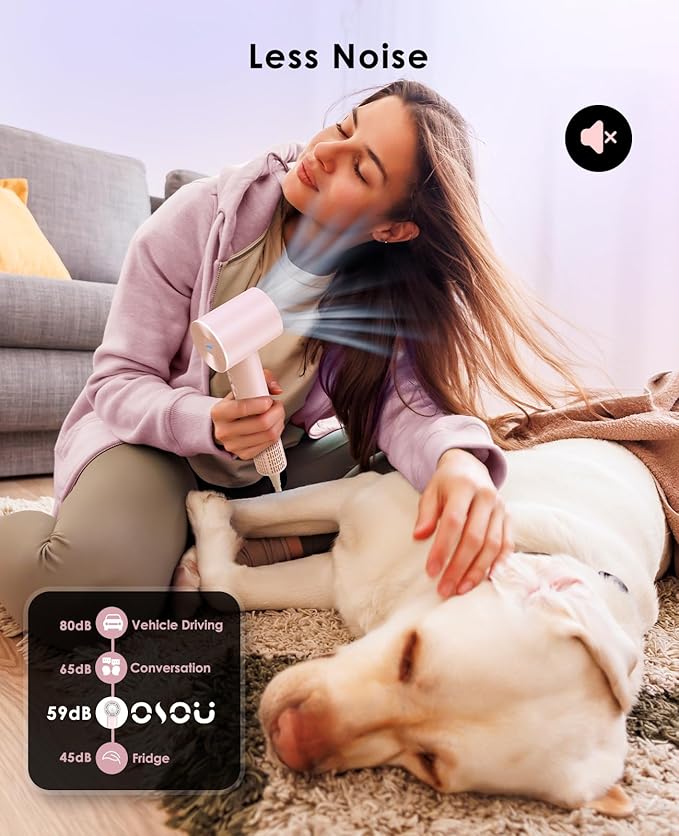 Hair Dryer with Diffuser for Curly Hair, Negative Ionic Hairdryer, High-Speed Blow Dryer with 110, 000 RPM Brushless Motor, Fast Drying Lightweight Travel Hairdryer, Low Noise Quiet Hair Dryers-Velvo Beauty