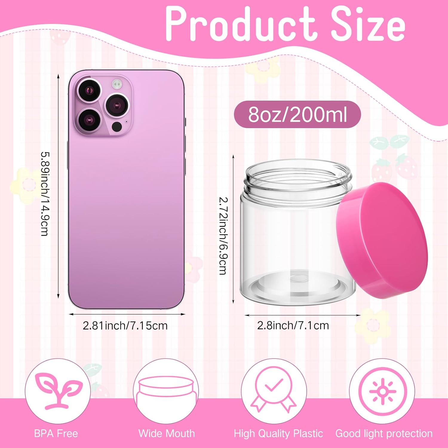 SATINIOR 100 Pcs Plastic Jars with Lids Small Containers Lids Wide Mouth Small Plastic Containers for Lotion Cream Rhinestones Body Butters Travel Storage(8 oz, Pink)-Velvo Beauty