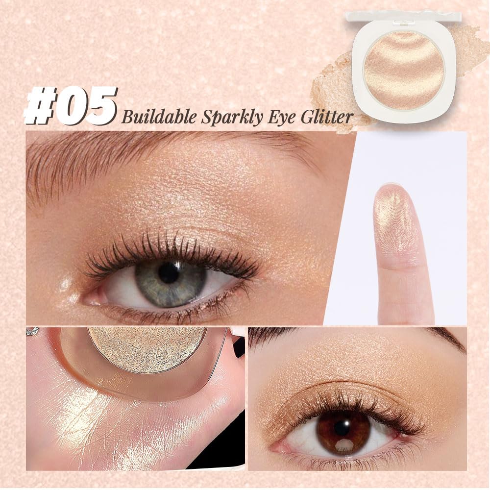 Gold Brown Champagne Shimmer Glitter Sparkling Monochrome Eyeshadow Palette,Metallic Single Eye Shadow for Older Women,Long Lasting Naturing-Looking Eye Makeup-Velvo Beauty