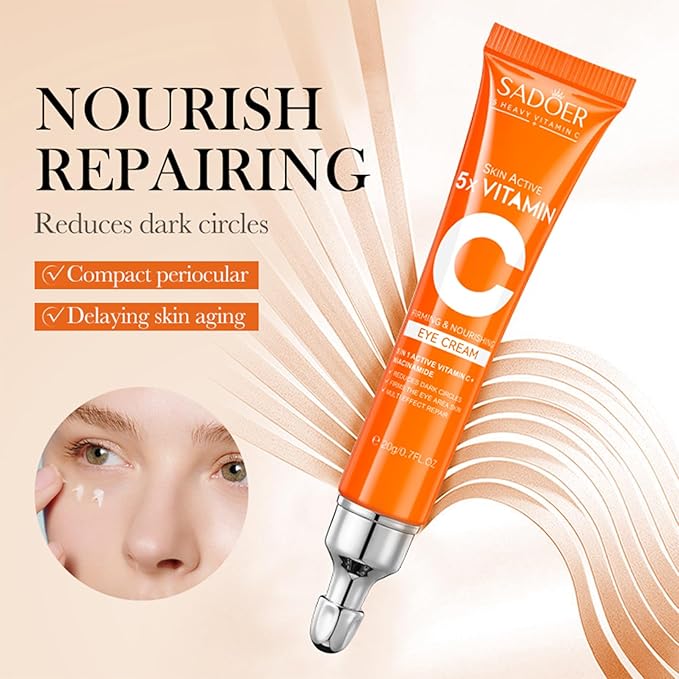 5 in 1 Vitamin C Eye Cream for Dark Circles and Puffiness - Eye Cream Anti Aging - Under Eye Cream for Puffiness and Bags Under Eyes - Eye Bag Cream for All Skin Types - Rejuvenate Your Eye Area-Velvo Beauty