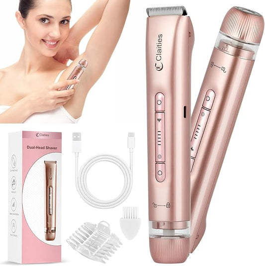 2 in 1 Women Electric Shaver Dual Head Bikini Trimmer for Women IPX7 Waterproof Wet & Dry Use Body Hair Trimmer and Facial Hair Remover for Bikini Underarm Leg Arm Body Face-Velvo Beauty