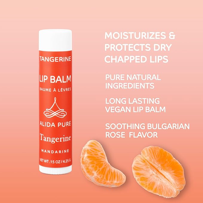 Tangerine Lip Balm, Vegan Lip Balm Set, Beeswax Free, with Avocado Oil, Organic Jojoba Oil, Candelilla Wax, and Vitamin E, Natural Moisturizer For Dry, Chapped, or Cracked Lips, 3 Tube Set-Velvo Beauty