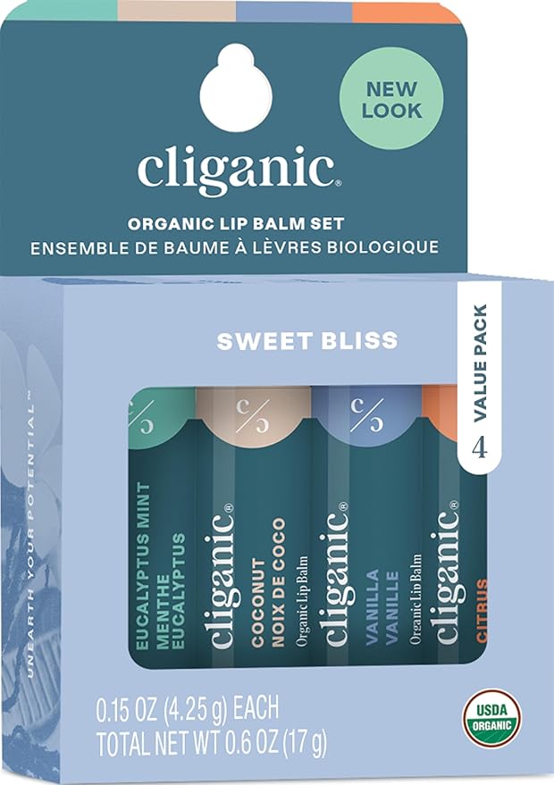 Cliganic Organic Lip Balm Set - 4 Flavors - Natural Hydrating for Cracked & Dry Lips-Velvo Beauty