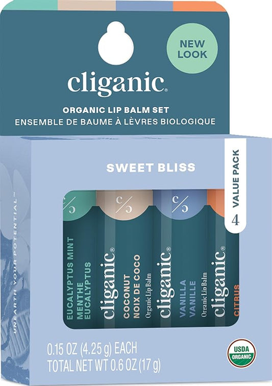 Cliganic Organic Lip Balm Set - 4 Flavors - Natural Hydrating for Cracked & Dry Lips-Velvo Beauty