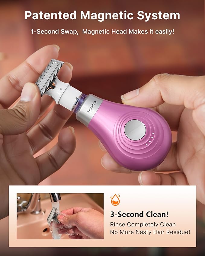 Mini Bikini Trimmer for Women - Intimate Pubic Hair Removal, Electric Body Groomer, Small Portable Wet/Dry Shaver, Magnetic Blade, USB-C Rechargeable with Travel Case, Easy to Clean (Pink)-Velvo Beauty
