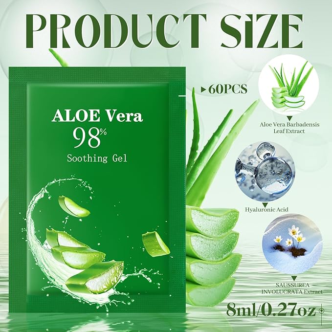 60 Pcs Aloe Vera Gel Bulk Travel Size Soothing Gel 98% Organic Aloe Vera Moisturizer for Skin and Hair Face Moisturizer for Sunburns Relief, Razor Burns, DIY Skincare-Velvo Beauty