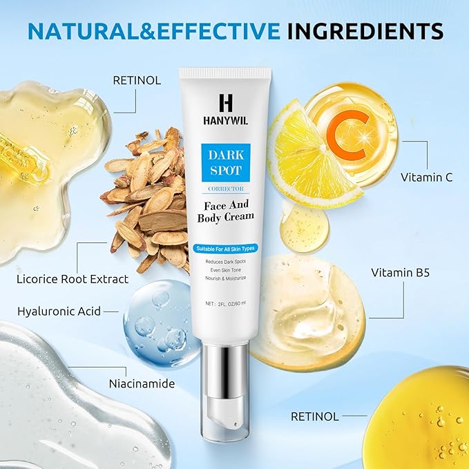 HANYWIL Dark Spot Corrector Cream for Hyperpigmentation,Brightening Serum for Face & Body,Rapid Fade Treatment for Sun Spots, Age Spots & Melasma,Dermatologist-Tested Skin Tone Evenser (2.0 Fl Oz)-Velvo Beauty