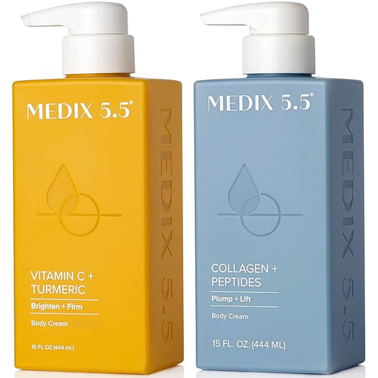 Medix 5.5 Vitamin C Lotion + Collagen Cream Anti Aging Moisturizer Skincare Set, Collagen Lotion Targets Wrinkles, Sagging Skin, Crepey Skin, Vitamin C Cream Brightens & Hydrates Dry Skin, Bundle-Velvo Beauty