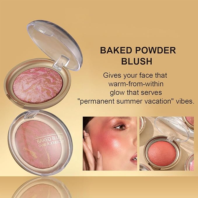Baked Blush, Marbleized Blush for Cheeks, Shimmery Satin Finish Blushes Powder Palette, Buildable Color Natural Face Makeup Powder-Velvo Beauty