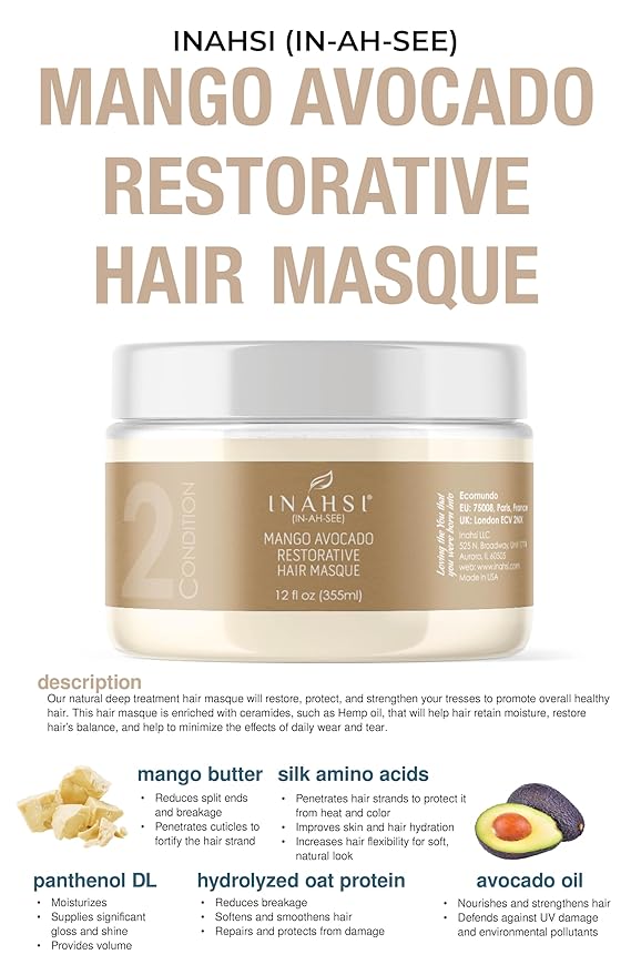 Mango Avocado Restorative Hair Masque | Deep Conditioner for Men, Women & Kids with Curly Hair | Hair Products for Natural Curls - 12 oz | Made in the USA-Velvo Beauty