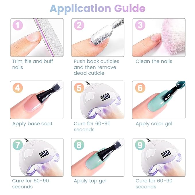 RARJSM Pastel Stained Glass Gel Nail Polish Set 6pcs Clear Orange Yellow Blue Pink Purple Crytal Transparent Jelly Series Sheer Amber Gel Varnish LED UV Curing Requires Spring Easter French Manicure-Velvo Beauty