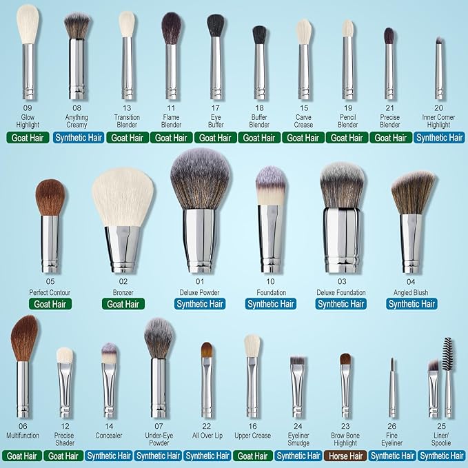 Professional Makeup Artist Brushes Set 26Pcs Real Natural Goat Hair Labeled White Makeup Brush Set with Foundation Powder blush concealer blending eyeshadow contour make up brushes set-Velvo Beauty