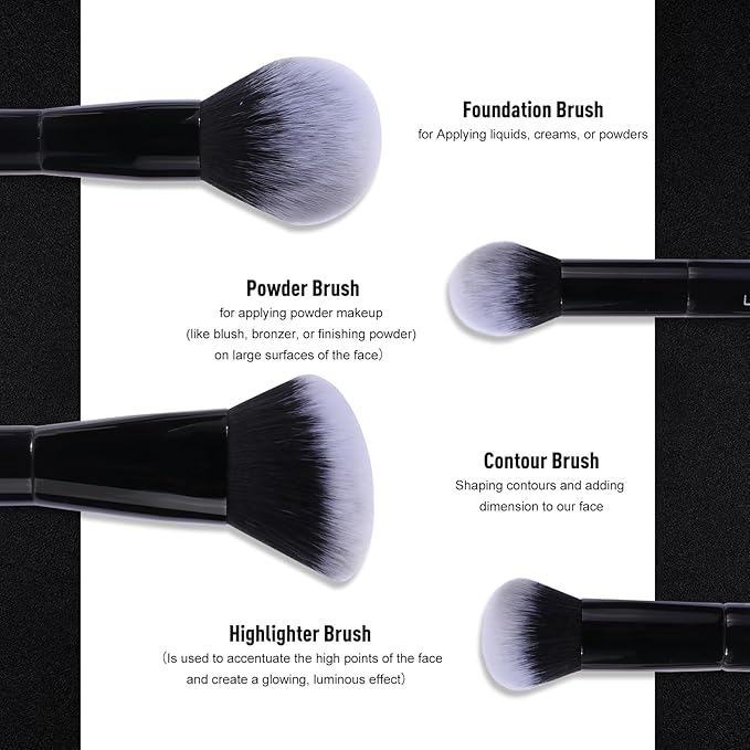 2Pcs Duo End Makeup Brushes, Foundation, Powder, Contour, Concealer, eye makeup Brush, Double-ended Multi-functional Synthetic Cosmetic Tools Makeup Brushes(Black)-Velvo Beauty