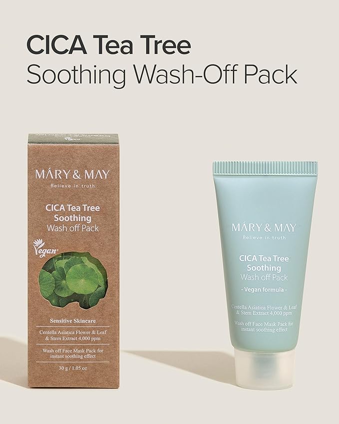 Mary&May CICA TeaTree Soothing Wash off Pack 30g | Centella Asiatica Extract, Tea Tree, Soothing, Pore Care, Trouble Relief, Mask Wash Off | Vegan, EWG Ingredients-Velvo Beauty