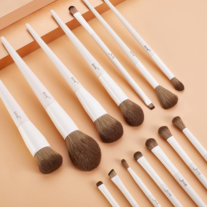 Jessup Makeup Brushes 14Pcs Makeup Brush Set Premium Synthetic Powder Foundation Contour Blush Concealer Eye Shadow Blending Liner Make Up Brush Kit Light Grey T329-Velvo Beauty