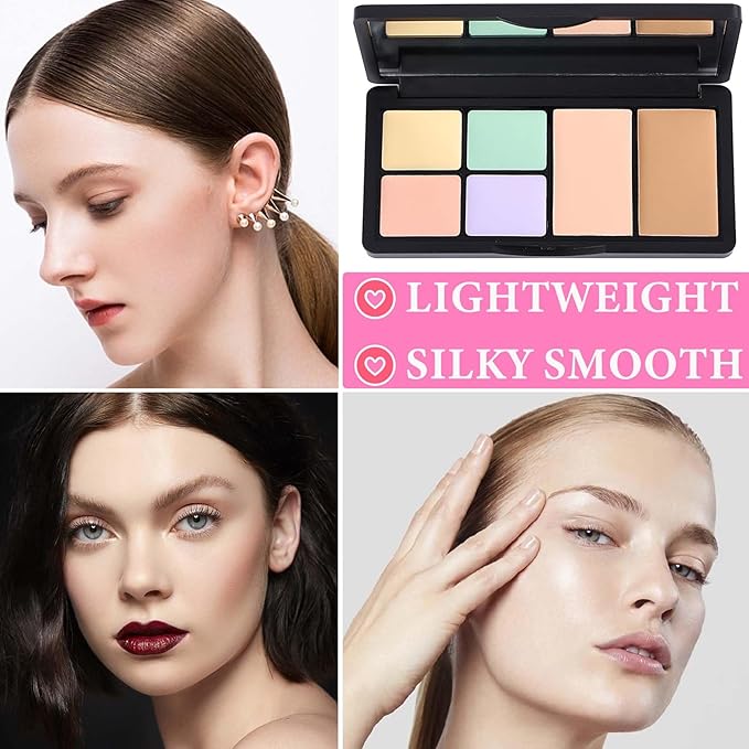 Color Correcting Concealer Palette,Concealer Contour Palette Long Lasting Makeup Cream Contour Palette,Contouring Foundation Highlighting Corrector Concealer Palette for Dark Circles & Blemish(#01)-Velvo Beauty