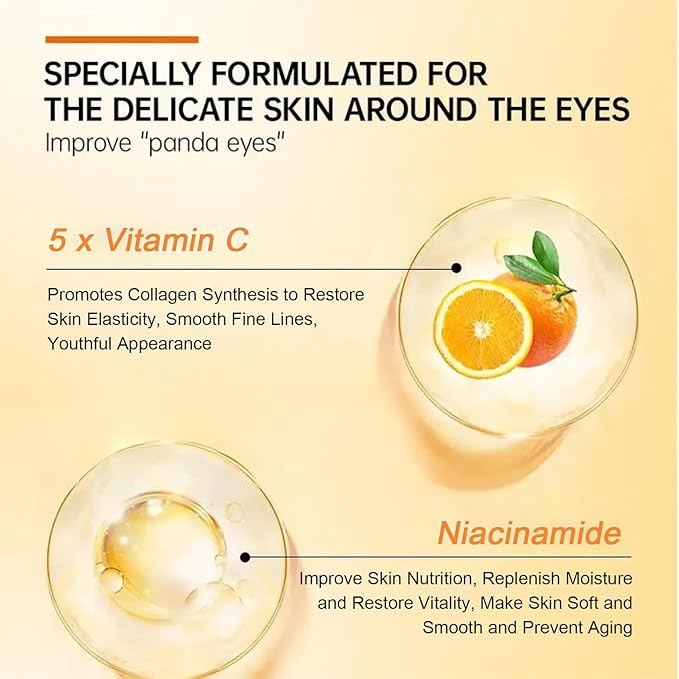 5 in 1 Vitamin C Eye Cream for Dark Circles and Puffiness - Eye Cream Anti Aging - Under Eye Cream for Puffiness and Bags Under Eyes - Eye Bag Cream for All Skin Types - Rejuvenate Your Eye Area-Velvo Beauty