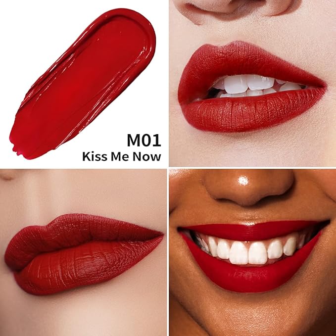 Oulac Matte Liquid Red Lipstick for Women, Deep Red Lip Gloss Creamy Matte Texture, Waterproof, Non-Stick Cup, Extra-Pigmented Lip Tint Stain with Vitamin E & Rose Oil, Vegan, Cruelty-Free, M01-Velvo Beauty
