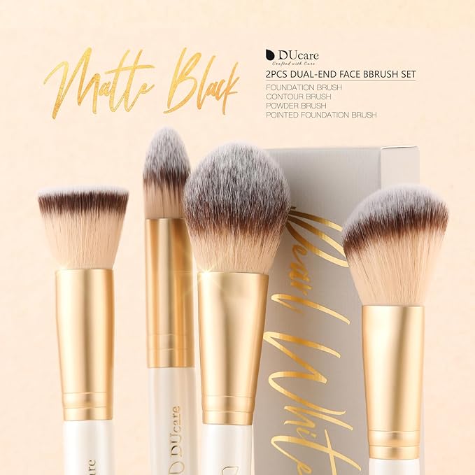 DUcare Makeup Brushes Duo End Foundation Contour Powder and Buffer Brush Bronzer Double Makeup Brush Set 2Pcs white-Velvo Beauty