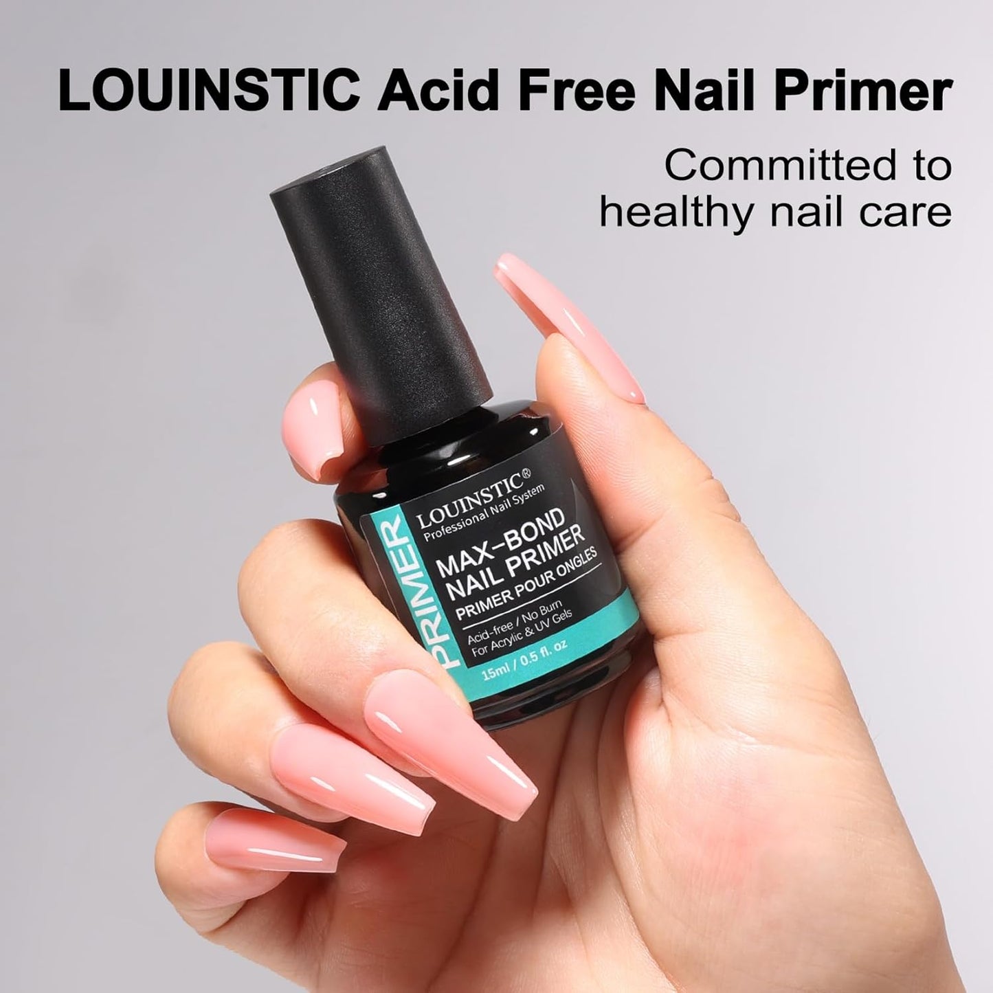 LOUINSTIC Acid-Free Nail Primer 15ml - Hema-Free Nail Prep for UV Gel, Builder Gel, Gel Polish & Acrylic Nails - No-Burn & No-Lift - Quick Air Dry, Low-Odor, Low-Irritant, Salon & Home Use-Velvo Beauty