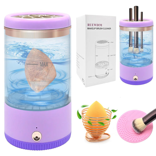 Makeup Brush Cleaner,Low noise and 8000 RPM Electric Makeup Brush Cleaner Machine for Deep Cleaning,Automatic Spinning Cosmetic Brush Cleaner for All Size Makeup Brushes and Sponges(purple)-Velvo Beauty