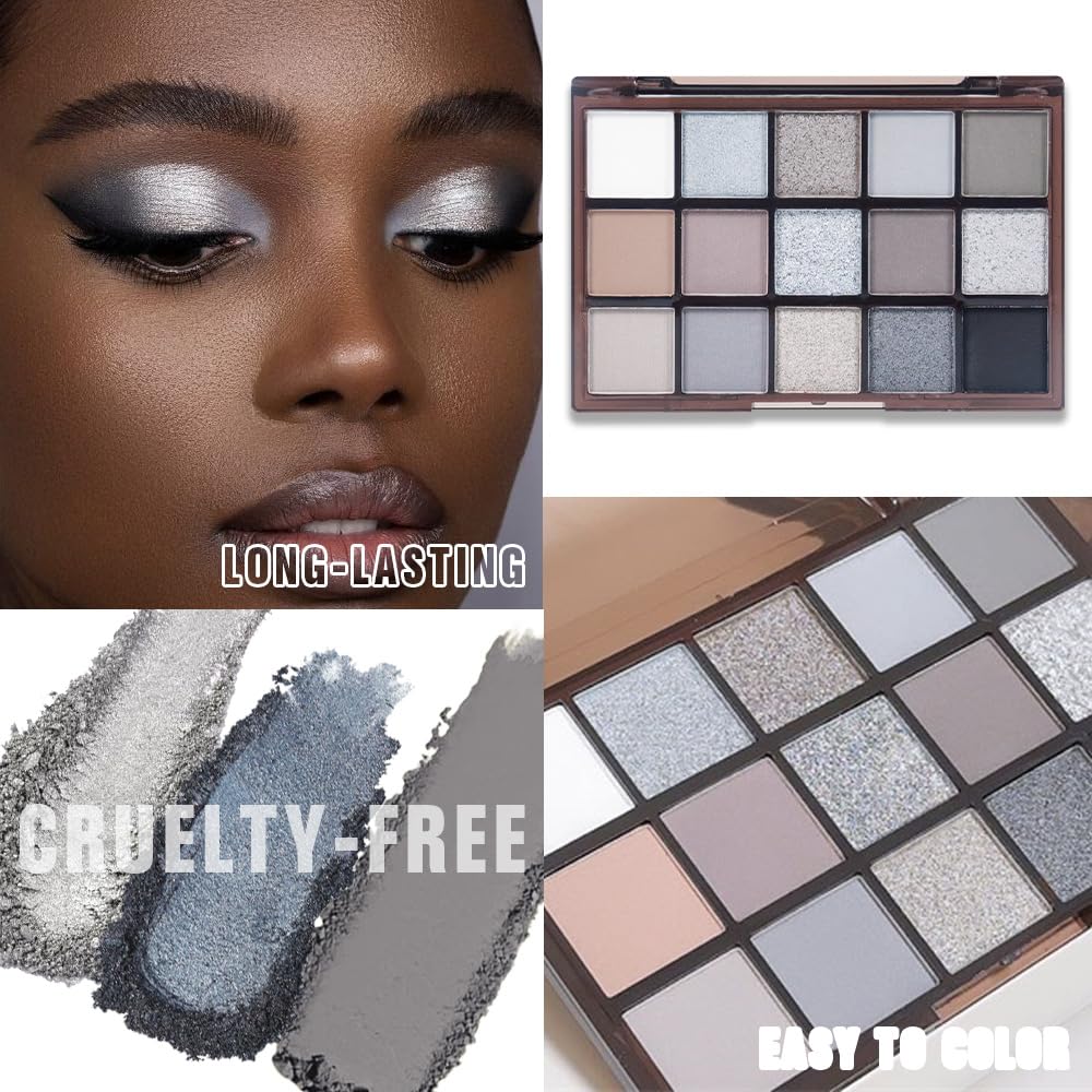 Smokey Black Eye Shadow Makeup Palette,15 Colors Gray Silver Dark Shimmer Matte Makeup Pallet,Long Lasting Waterproof Blendable for Daily and Halloween,Vegan,Cruelty -free-Velvo Beauty