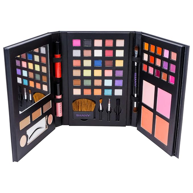 SHANY Luxe Book Makeup Set - All In One Travel Cosmetics Kit with 30 Eyeshadows, 15 Lip Colors, 5 Brushes, 4 Pressed Blushes, 3 Brow Colors, and Mirror-Velvo Beauty